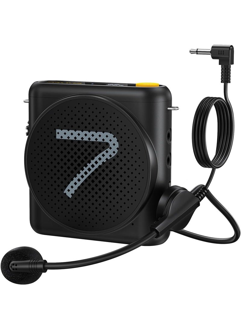 7RYMS WA1(SE) Portable Voice Amplifier with Wired Headset Microphone for Teacher, Speaker Megaphone with Noise Canceling, 23H Working, Microphone Speaker for Teaching, Speech, Yoga(Black) - Image 1